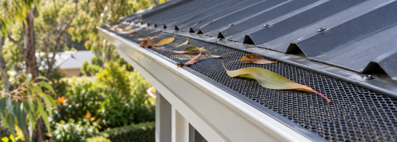 Protective mesh fitted along a house gutter