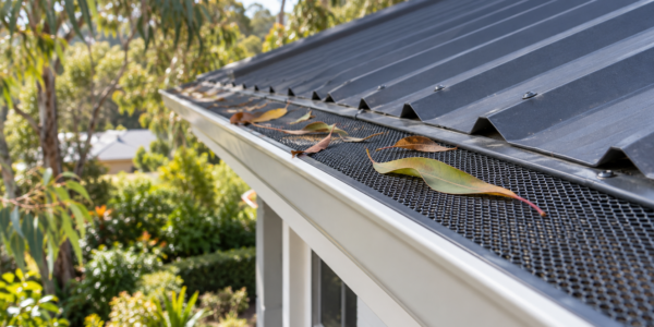 Protective mesh fitted along a house gutter